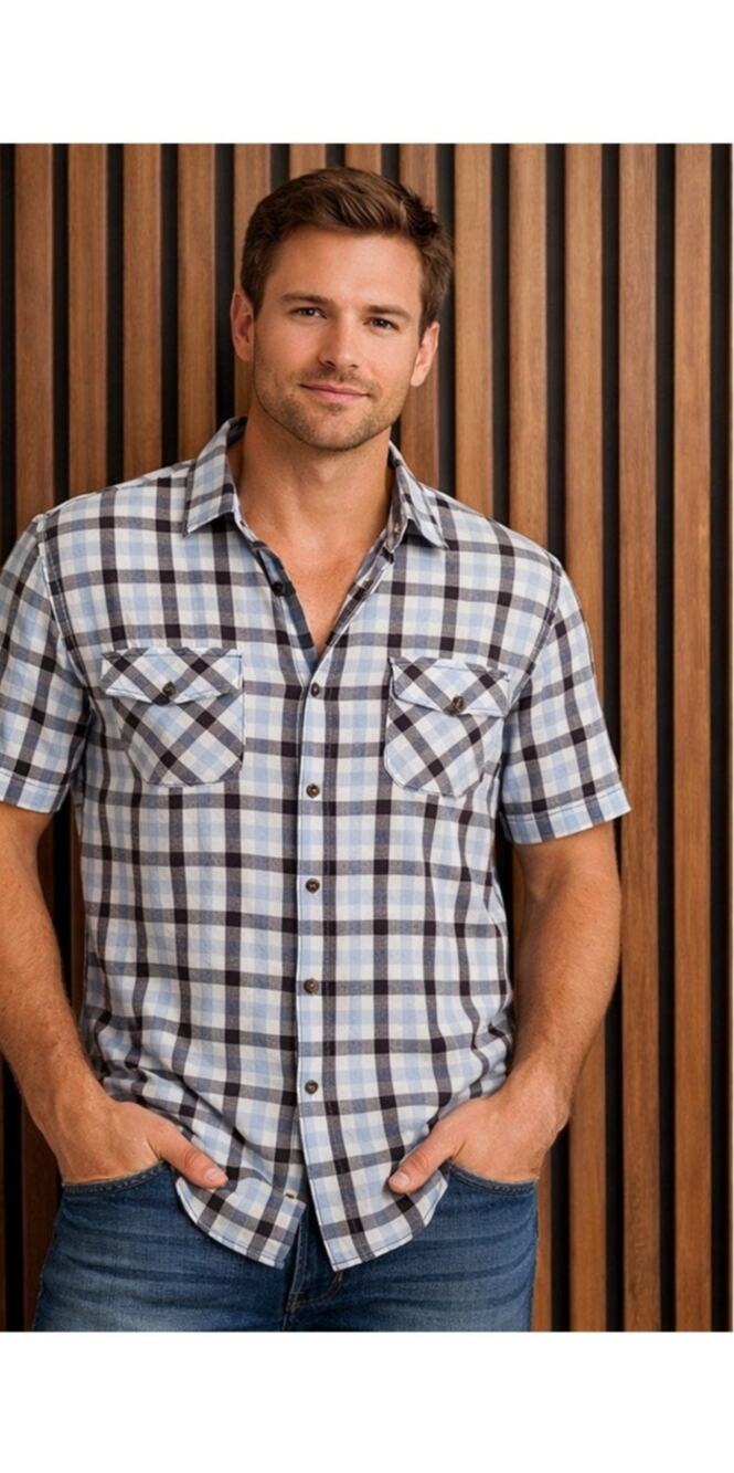 Age of Wisdom Western Snap Shirt Men's XL Blue Plaid Pearl Snap Cowboy Ranch